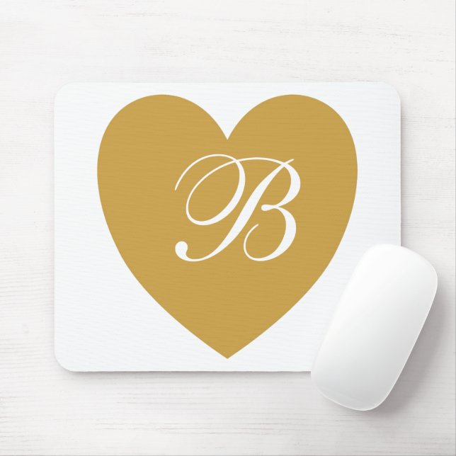 Gold Heart Monogram Mousepad Musmatta (Med mus)