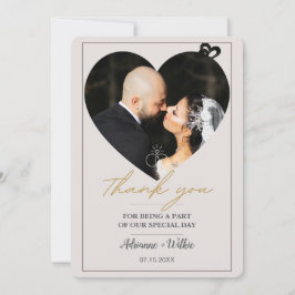 Gold Heart Photo Minimalist Wedding Thank You Card Tack Kort