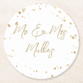 Gold Heart Wedding Coaster Underlägg Papper Rund