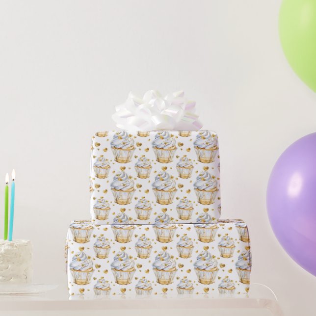 Gold Hearts Cupcakes Birthday Presentpapper (Festgåvor)