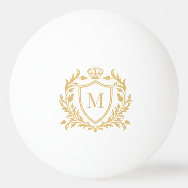 Gold Heraldic Crest Crown Monogram Pingisboll (Framsidan)