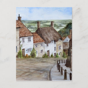 Gold Hill, Shaftesbury, Dorset Akvarellmålning Vykort