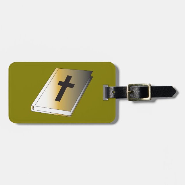 Gold Holy Bible with Black Cross Religious Bagagebricka (Horisontell Framsida)