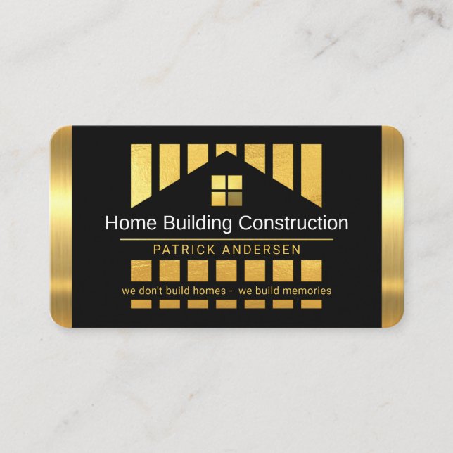 Gold Home Building Silhouette Construction Piling Visitkort (Framsida)