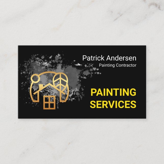 Gold Home With Paint Splatter Painter Service Visitkort (Framsida)