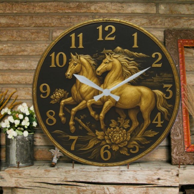 Gold horse plated equestrian elegant rustic luxury stor klocka (Skapare uppladdad)