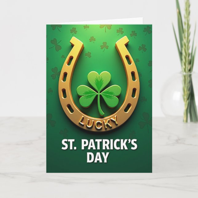 Gold Horseshoe Lucky St Patricks Card Kort (Framsida)