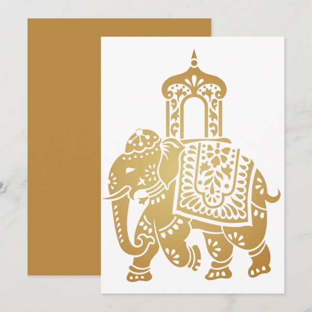 Gold Indian Elephant Inbjudningar (Fram/baksida)