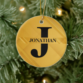 Gold Intersecting Initial Letter Name Typography Julgransprydnad Keramik