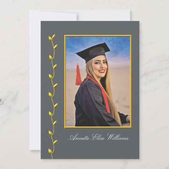 Gold Ivy design with Photo Grad Announcment Meddelande (Framsida)