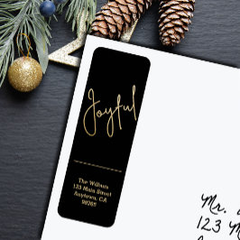 Gold JOYFUL on Black Christmas Return Address Returadress Etikett