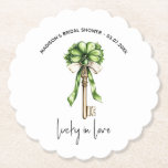 Gold Key Clover Bridal Shower Personalized  Underlägg Papper<br><div class="desc">Complete your bridal shower table setting with these elegant personalized paper coasters featuring a beautiful gold key adorned with lucky clover details. The golden key symbolizes unlocking a new chapter of love, while the clover adds a meaningful Irish touch — perfect for a St. Patrick’s Day–inspired celebration. Customize with the...</div>