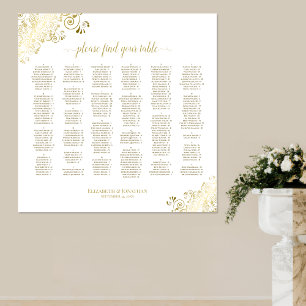 Gold Lace on White Alphabetical Seating Chart Poster