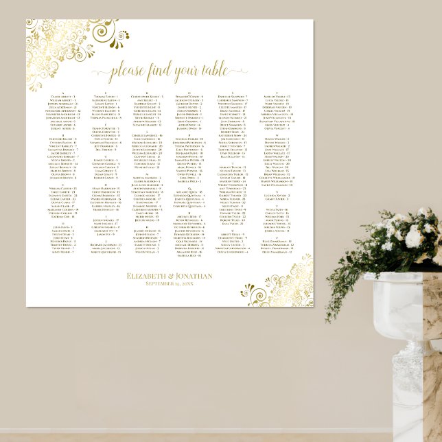 Gold Lace on White Alphabetical Seating Chart Poster (Skapare uppladdad)