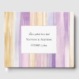 Gold Lavender Purple Stripes Wedding Gästböcker