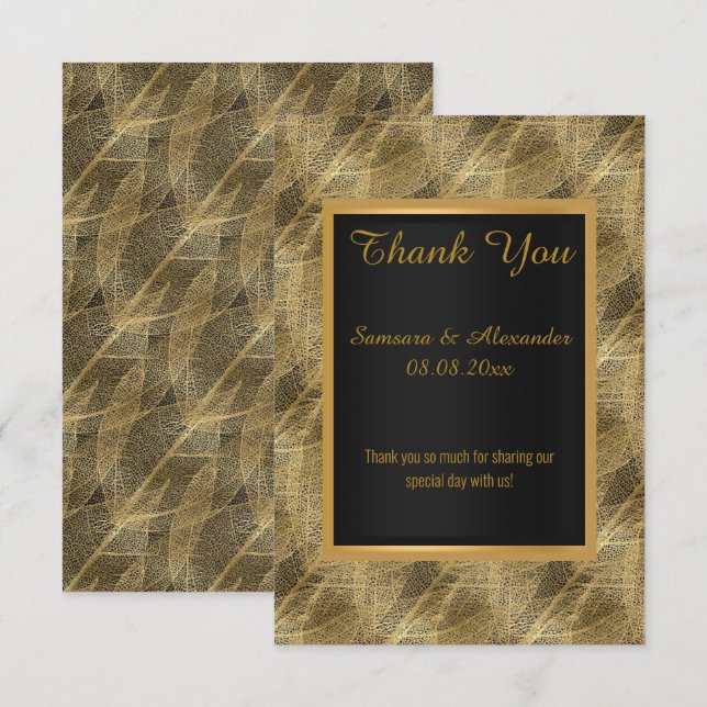 GOLD LEAF BLACK BOTANISK Tackkort Inbjudningar (Fram/baksida)
