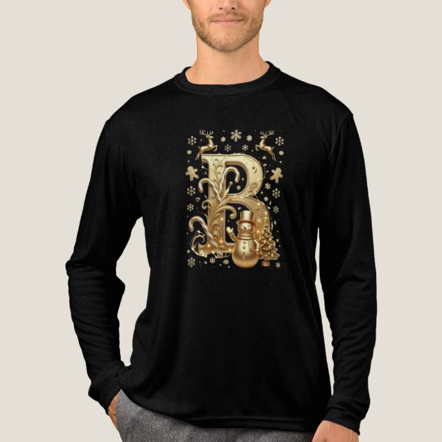 Gold Letter B Luxury Snowman Tri-blend Long Sleeve T Shirt (Framsida)