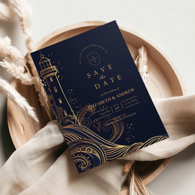 Gold Lighthouse Night Wedding Spara Datumet (Skapare uppladdad)