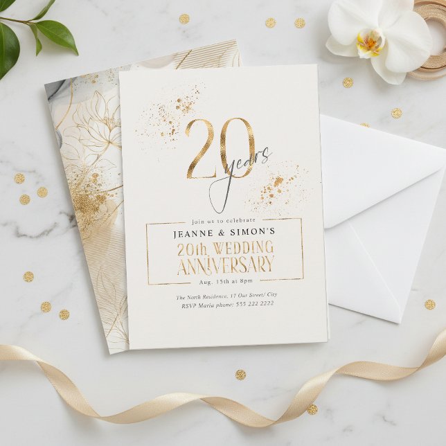 Gold Line Floral 20-årsjubileum ID1169 Inbjudningar (Skapare uppladdad)