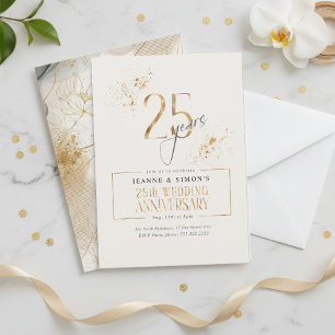 Gold Line Floral 25-årsjubileum ID1169 Inbjudningar
