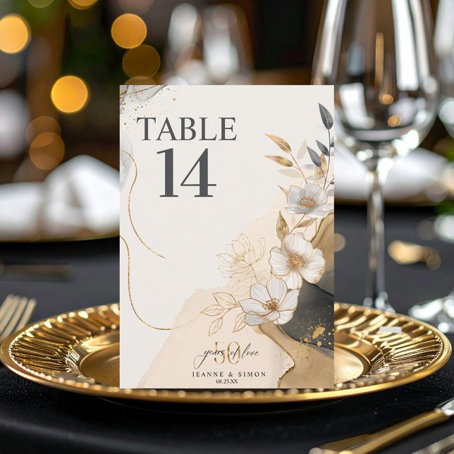 Gold Line Floral 50th Anniversary Table Num ID1169 Inbjudningar (Skapare uppladdad)