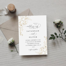 Gold Lined Floral White & Black Wedding