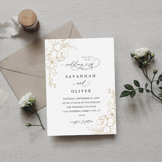 Gold Lined Floral White & Black Wedding (Skapare uppladdad)