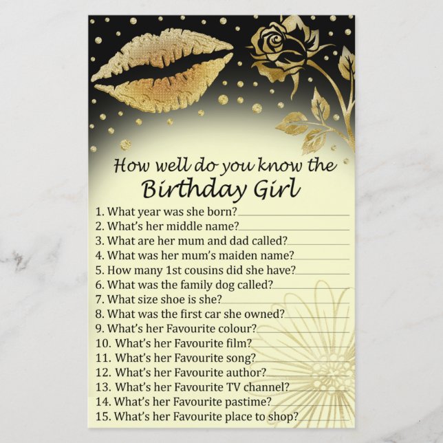 Gold Lips Hur väl känner du födelsedagsflickan (Framsida)