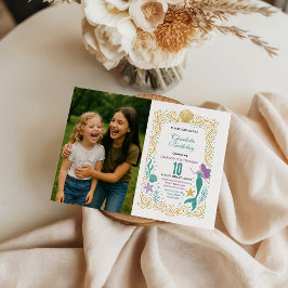 Gold Little Mermaid 10th Birthday  Under the sea Inbjudningar