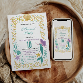 Gold Little Mermaid 10th Birthday  Under the sea  Inbjudningar