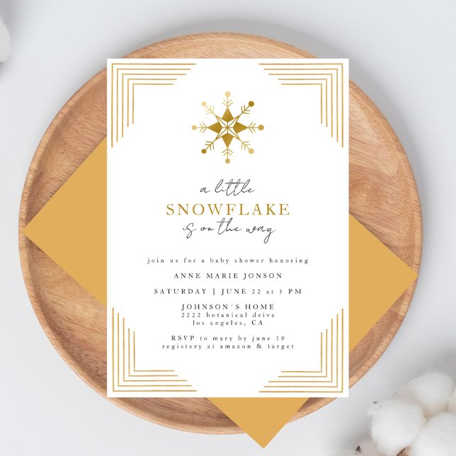 Gold Little Snowflake Minimal Elegant Baby Shower Inbjudningar (Skapare uppladdad)