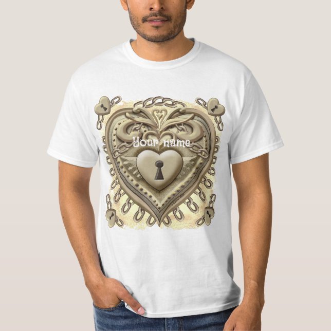 Gold lock Heart  T Shirt (Framsida)