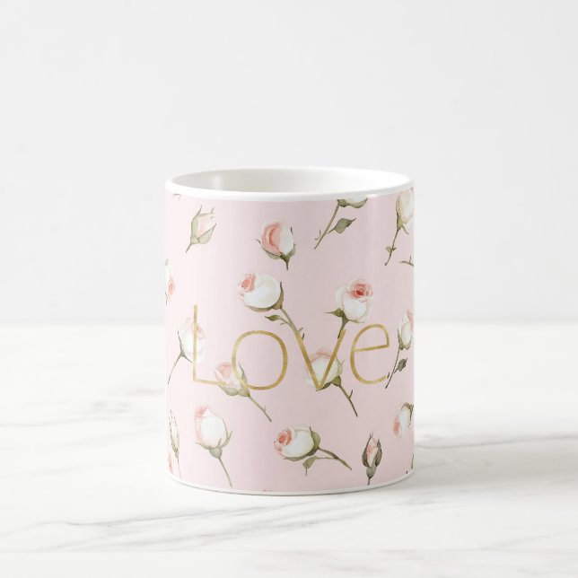 Gold Love Blush Pink Rose Floral Kaffemugg (Center)