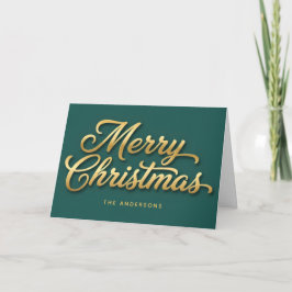 Gold Luxe Retro Script Merry Christmas Helgkort