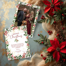 Gold Luxurious Classy Christmas Holly Branches Julkort