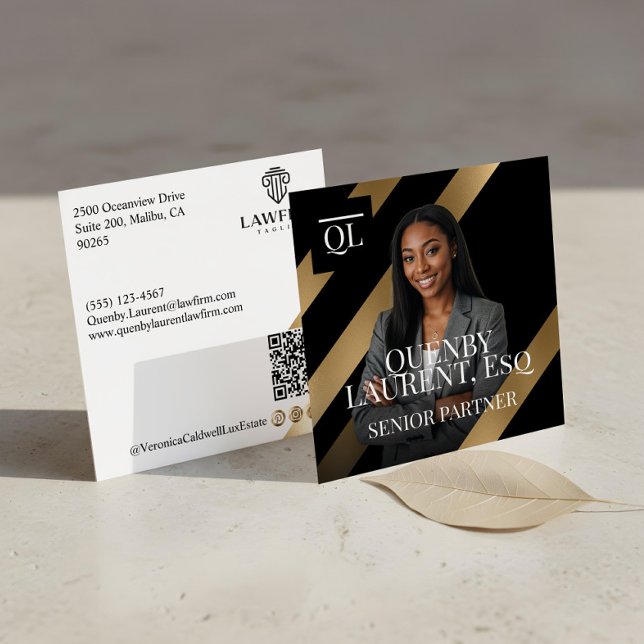 Gold Luxury Lawyer Law Firm Photo Monogram Luxe Fyrkantigt Visitkort (Gold Luxury Lawyer Law Firm Photo Monogram Luxe Square Business Card)