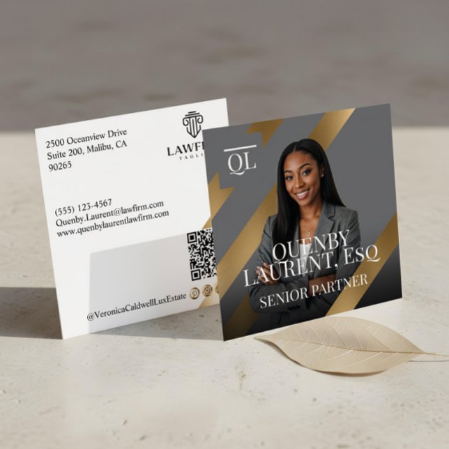 Gold Luxury Lawyer Law Firm Photo Monogram Luxe Fyrkantigt Visitkort (Gold Luxury Lawyer Law Firm Photo Monogram Luxe Square Business Card)