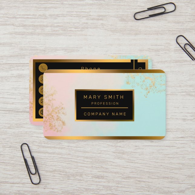 Gold Luxury Modern Blush Pink Soft Mint Collection Visitkort (Fram/Back In Situ)