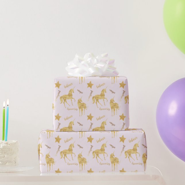 Gold Magical Unicorn Birthday Presentpapper (Festgåvor)