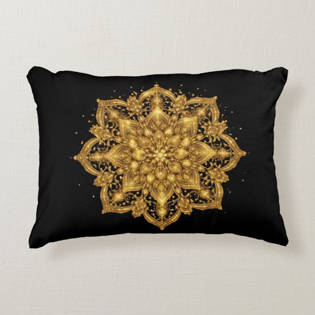 Gold Mandala Pillow Luxury Decorative Throw  Prydnadskudde (Framsidan)
