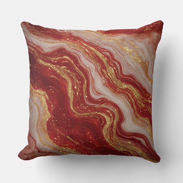 Gold Marble Abstract Background With Red Swirls Kudde (Framsida)