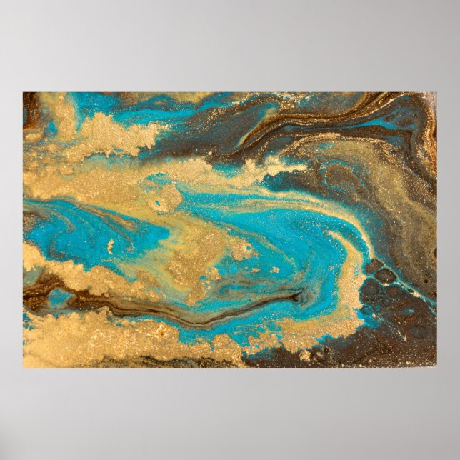 Gold marbling texture design. Blue and golden marb Poster (Framsidan)