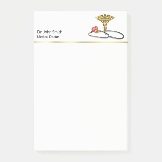 Gold Medical Stethoscope & Caduceus with Heart Post-it Block (Framsida)