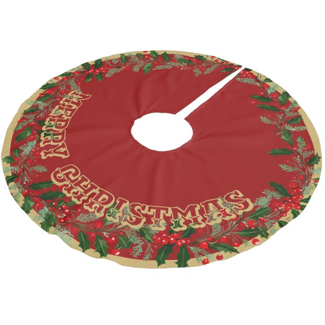 Gold Merry Christmas  Brushed Polyester Tree Skirt Julgransmatta Borstad Polyester (Vinklad)