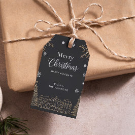 Gold Merry Christmas Calligraphic Scrip Holiday Presentetikett