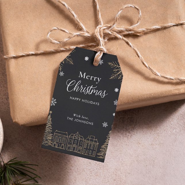Gold Merry Christmas Calligraphic Scrip Holiday Presentetikett (Skapare uppladdad)