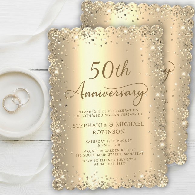 Gold Metallic Glitter 50th Wedding Anniversary Inbjudningar (Skapare uppladdad)