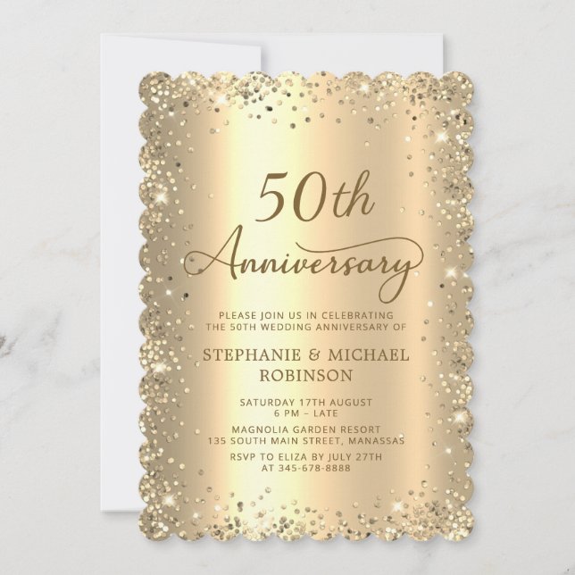 Gold Metallic Glitter 50th Wedding Anniversary Inbjudningar (Framsida)