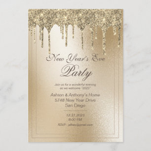 Gold Metallic Glitter Drip Elegant nyårsafton Julkort