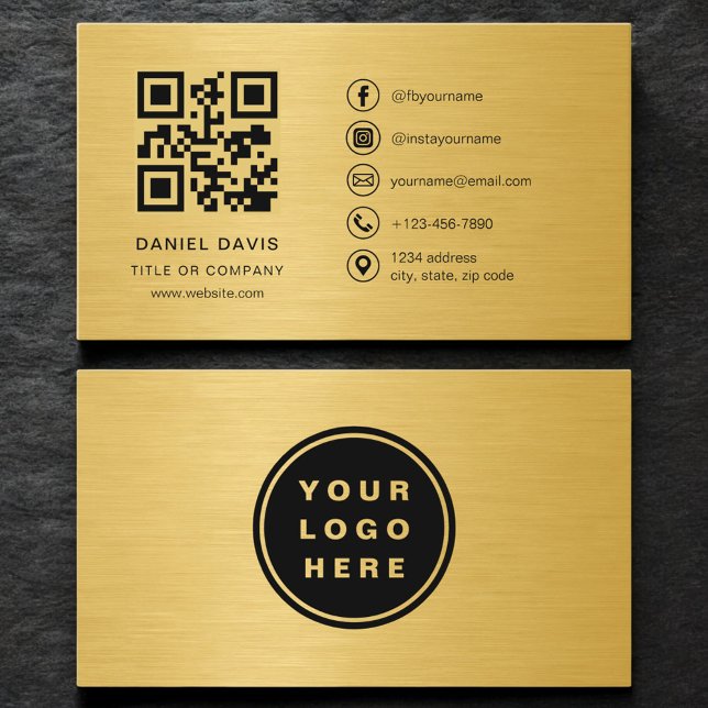 Gold Metallic Professional Company Logo QR Code  Visitkort (Skapare uppladdad)
